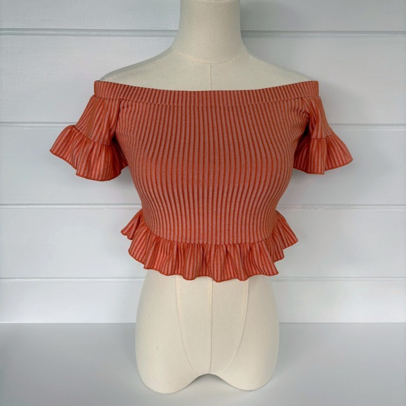 UO Ribbed Knit Off-The-Shoulder Ruffle Top - Picture 3 of 8